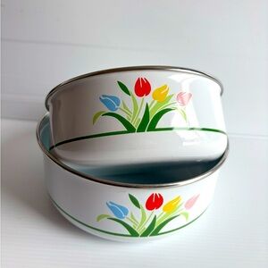 Vintage Floral Enamel Nesting Bowls Set of Two